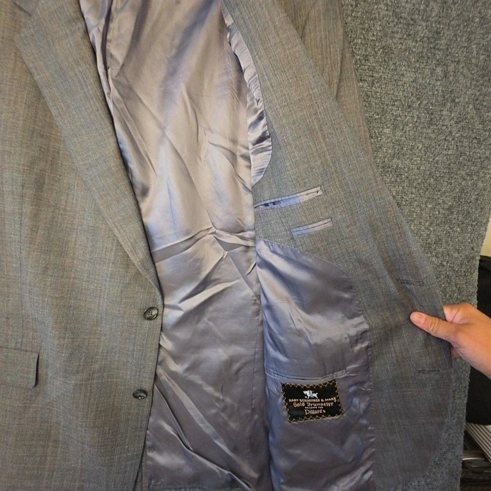 Hart Schaffner Marx Blazer Sport Coat Mens 46 Gray Wool Check Classic Jacket